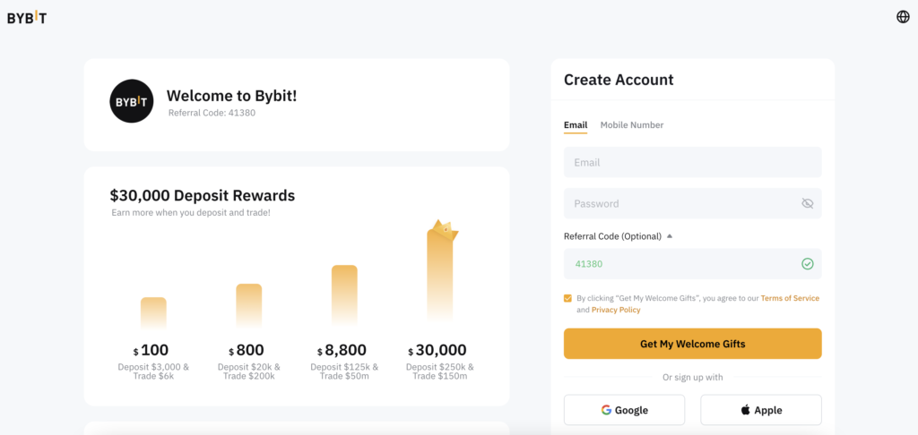 register to Bybit crypto exchange with a referral link