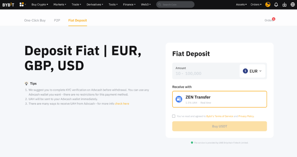 FIAT deposit to ByBit crypto exchange